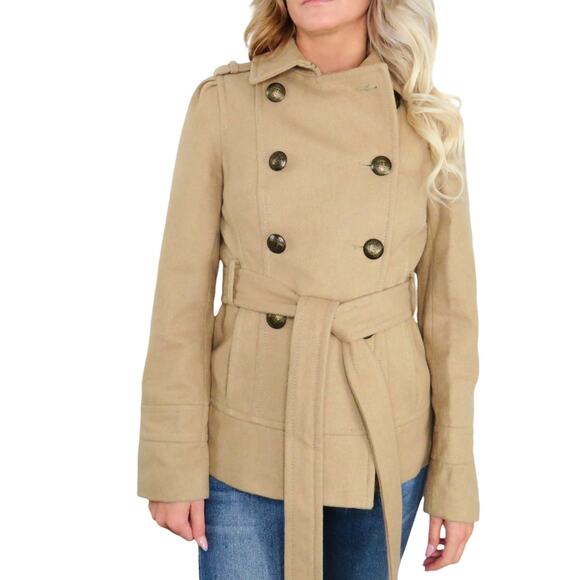 Express Tan Wool Double-Breasted Peacoat Extra Small Winter - Picture 1 of 10